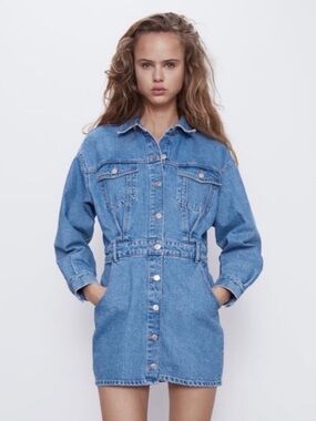 Zara Denim Button-Front Mini Dress - Light wash